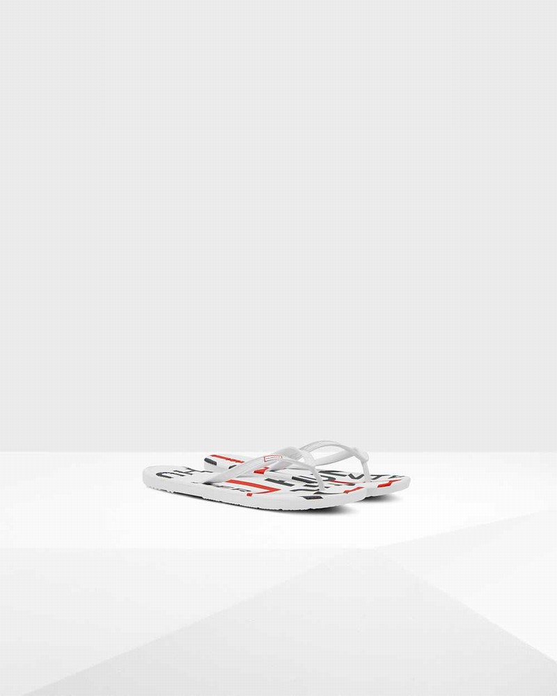 Hunter Original Exploded Logo Men Flip Flops White | 343366296