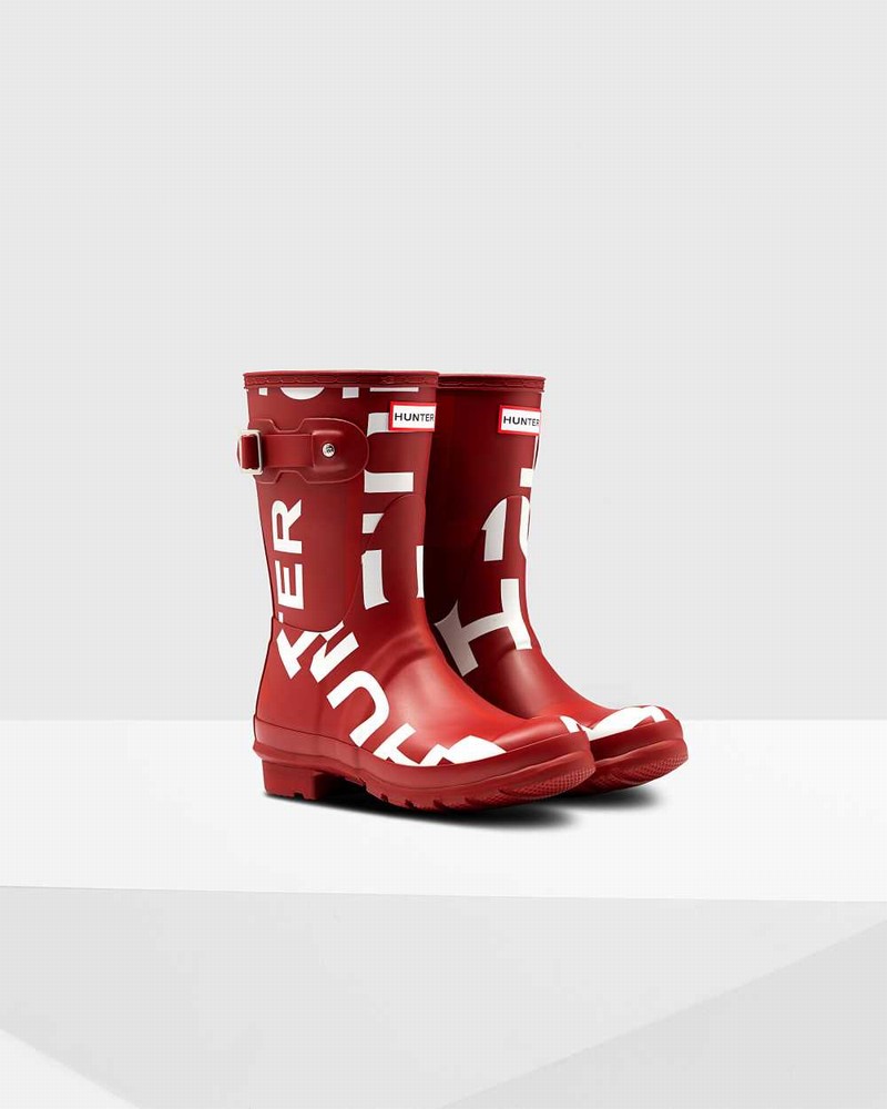 Hunter Original Exploded Logo Short Mid-Calf Women Short Boots Red | 380011928