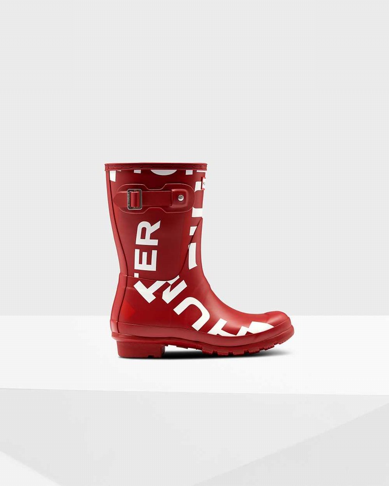 Hunter Original Exploded Logo Short Mid-Calf Women Short Boots Red | 380011928