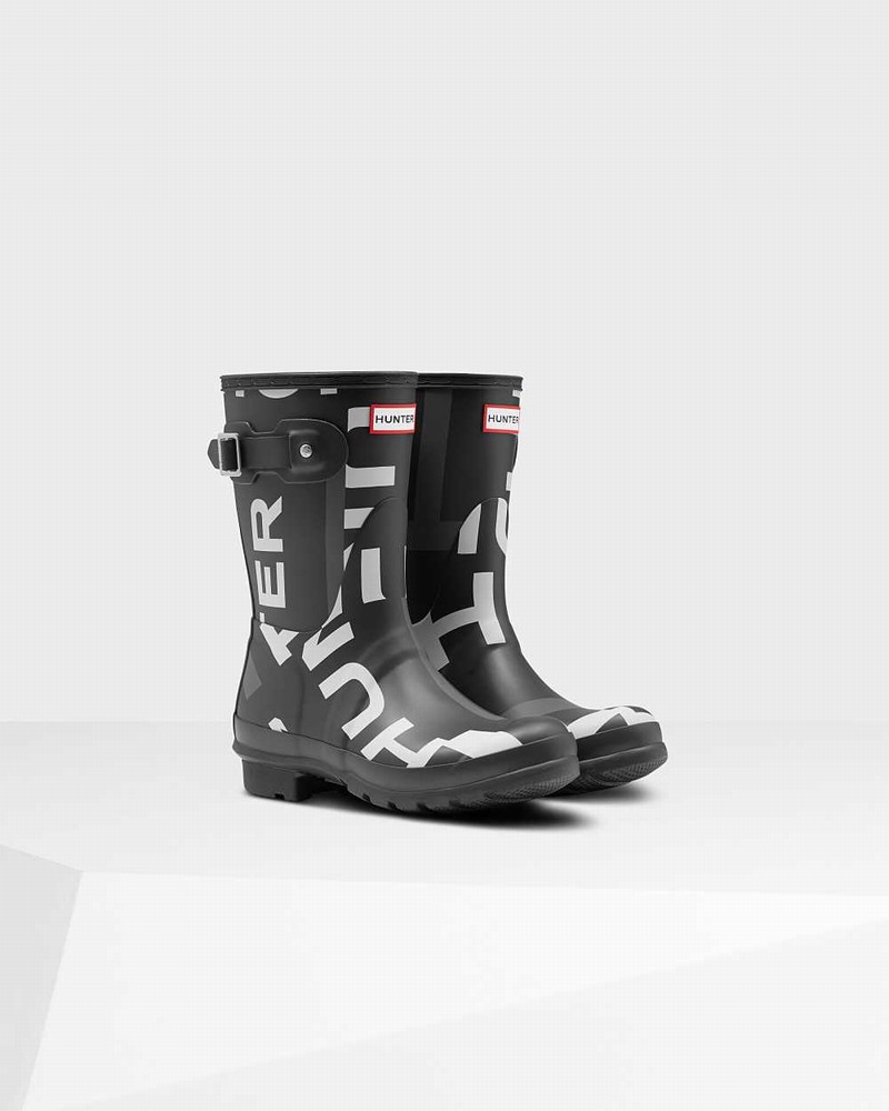 Hunter Original Exploded Logo Short Mid-Calf Women Short Boots Black | 282671156