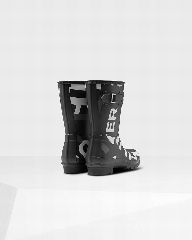Hunter Original Exploded Logo Short Mid-Calf Women Short Boots Black | 282671156