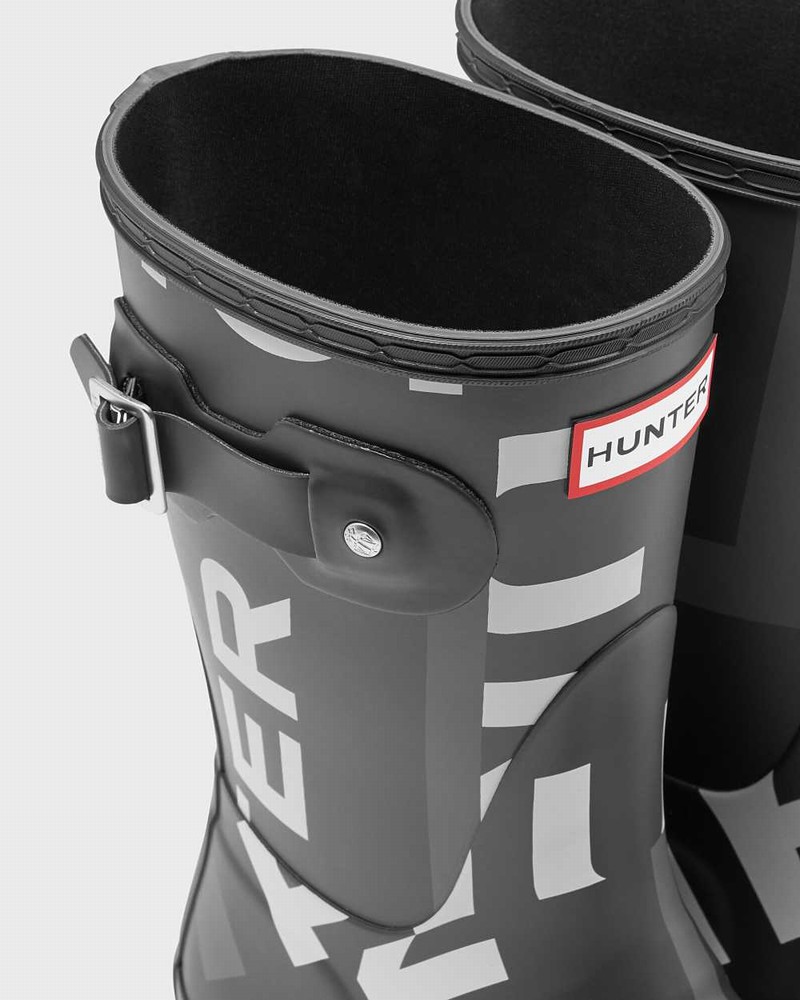 Hunter Original Exploded Logo Short Mid-Calf Women Short Boots Black | 282671156