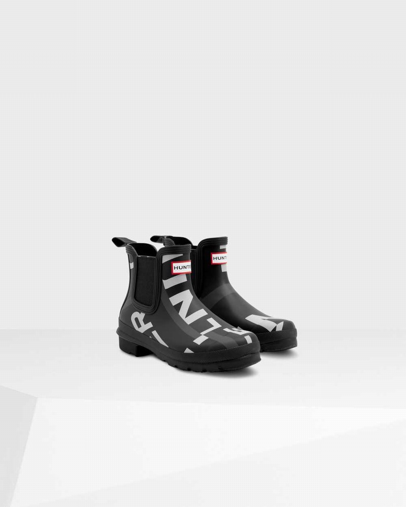 Hunter Original Exploded Logo Women Chelsea Boots Black | 405785189