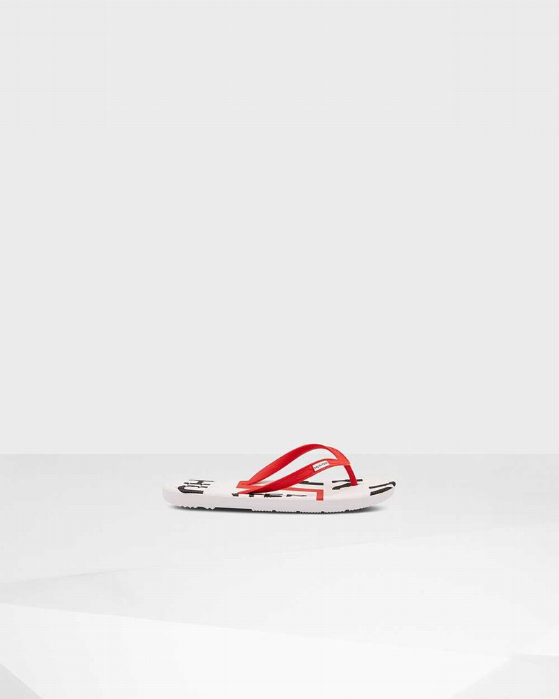Hunter Original Exploded Logo Women Flip Flops Red | 490798860