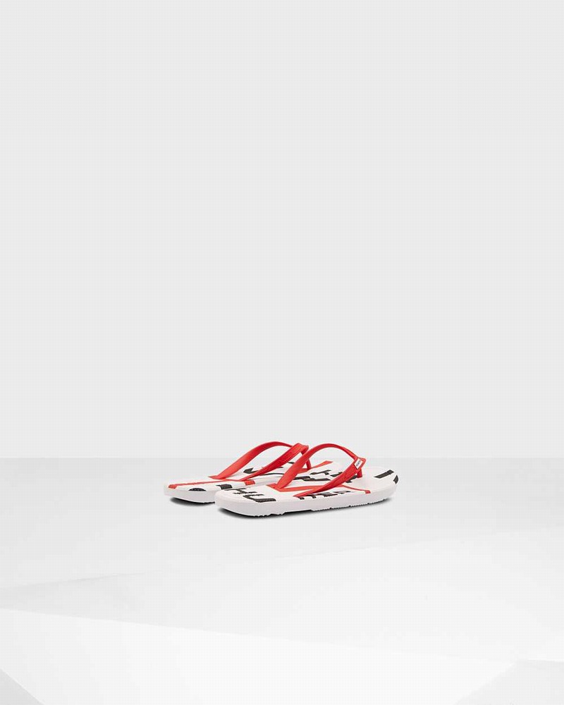 Hunter Original Exploded Logo Women Flip Flops Red | 490798860