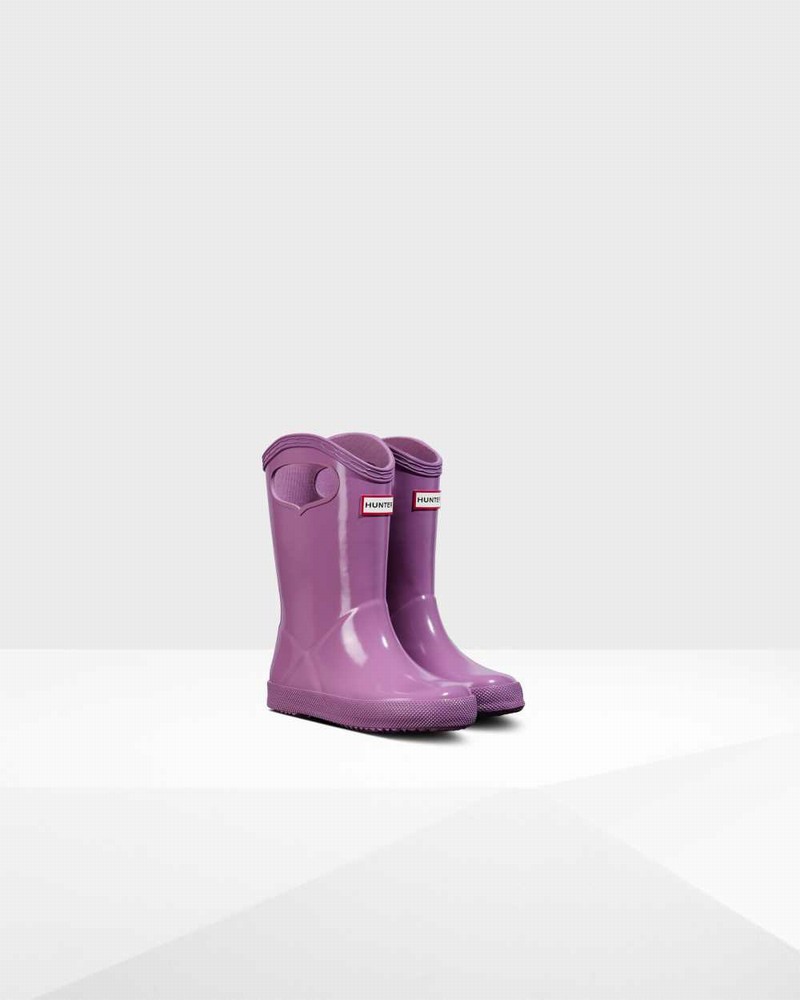 Hunter Original First Classic Grab Handle Kids' Rain Boots Purple | 820578403