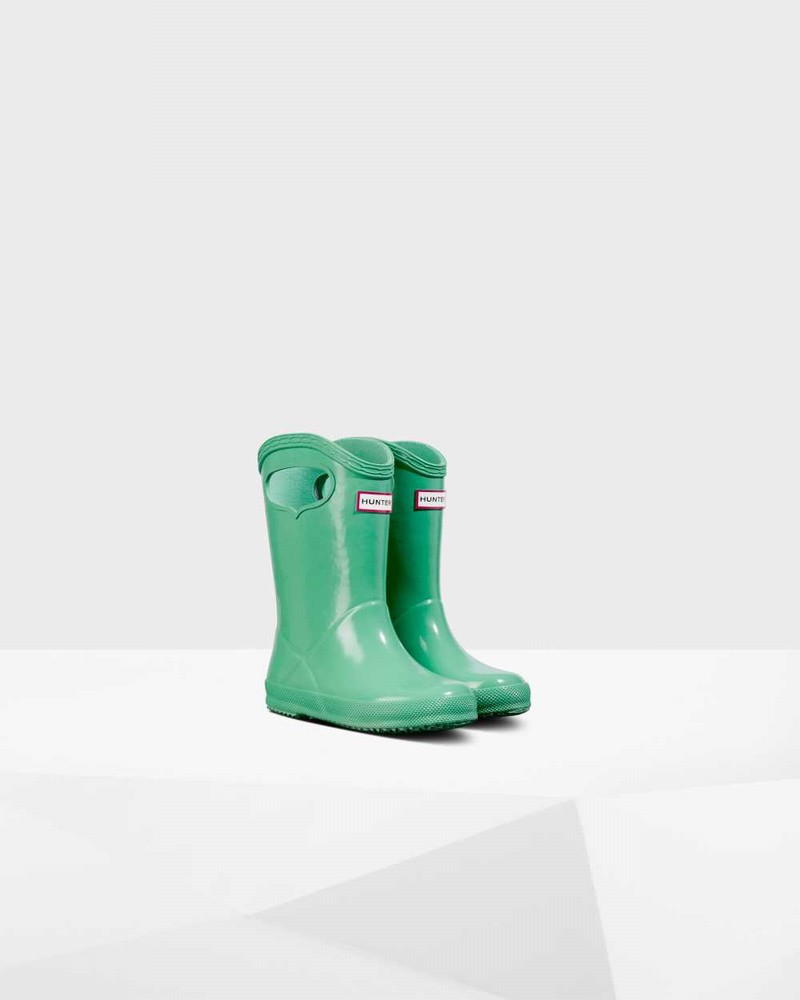 Hunter Original First Classic Grab Handle Kids' Rain Boots Green | 86308304