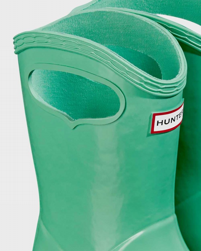 Hunter Original First Classic Grab Handle Kids' Rain Boots Green | 86308304
