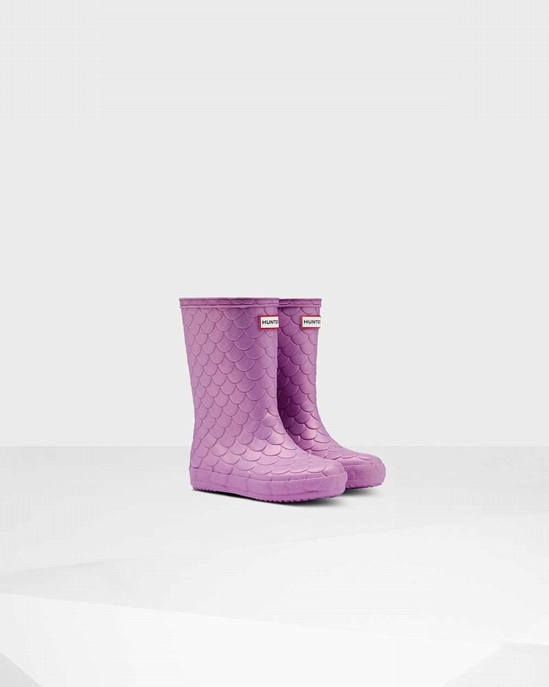 Hunter Original First Sea Dragon Texture Kids' Rain Boots Purple | 111655974