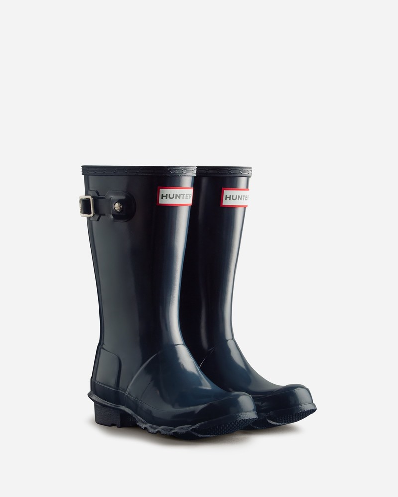 Hunter Original Gloss Kids' Wellington Boots Navy | 631564633