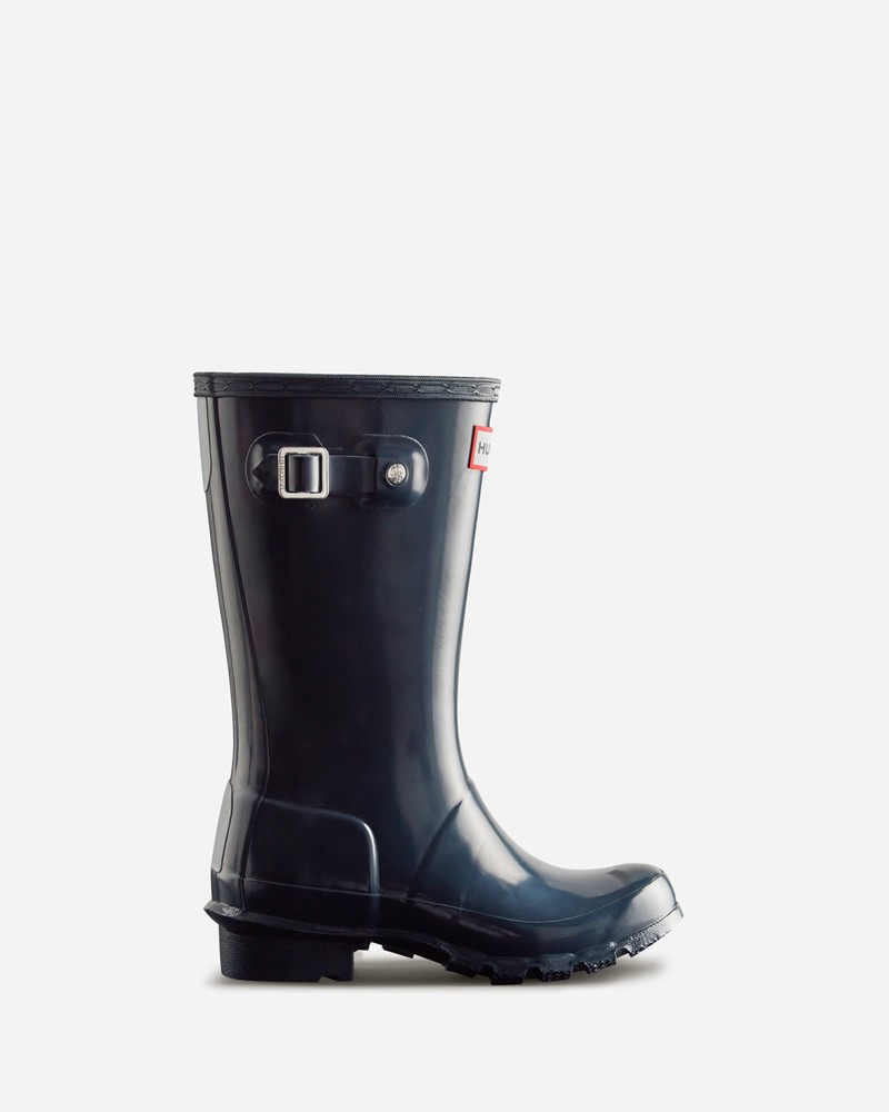 Hunter Original Gloss Kids\' Wellington Boots Navy | 631564633