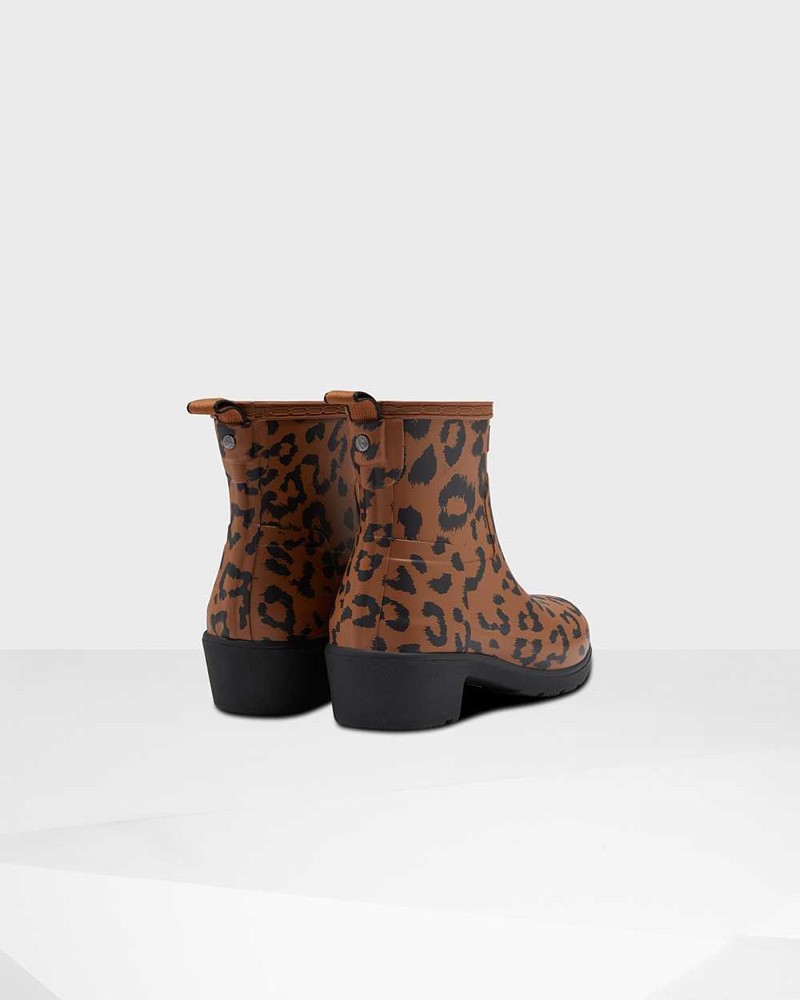 Hunter Original Leopard Print Refined Low Heel Women Ankle Boots Brown | 873830459