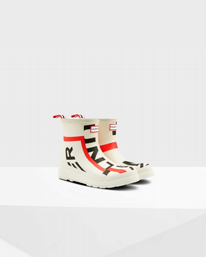 Hunter Original Play Short Exploded Logo Mid-Calf Women Boots White | 6913358