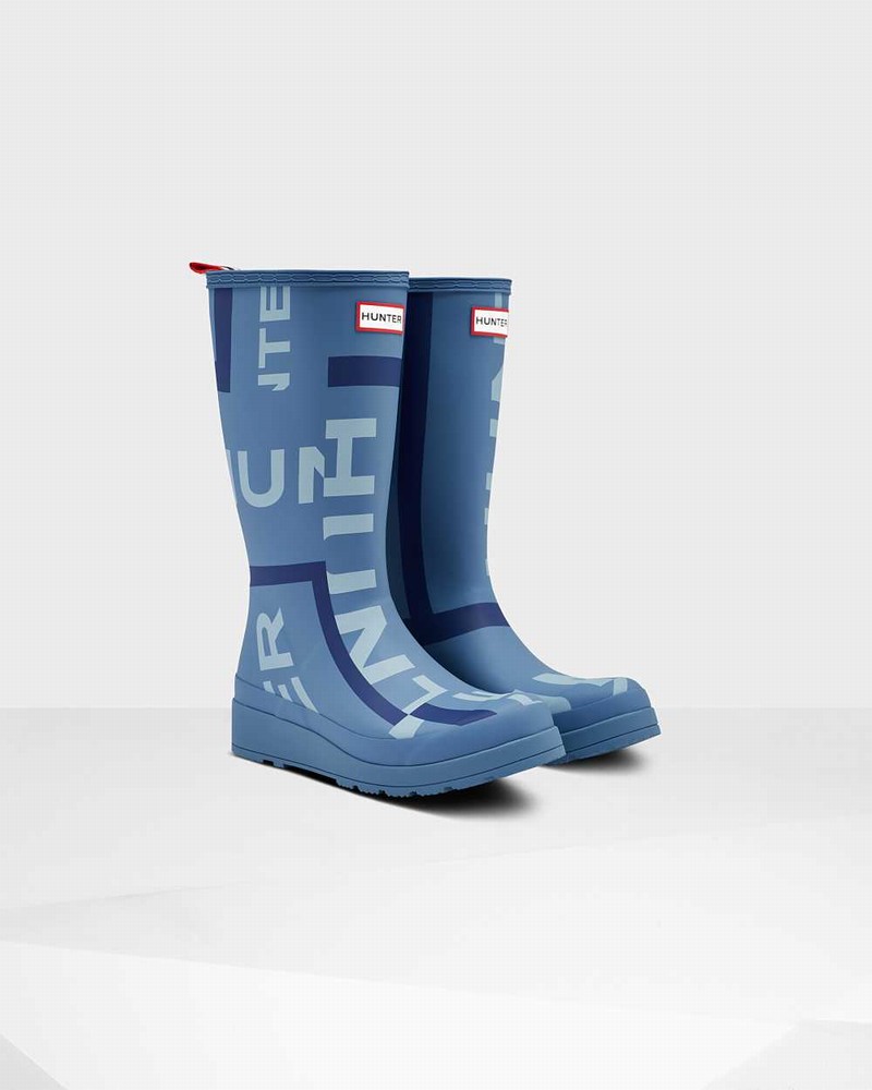 Hunter Original Play Tall Exploded Logo Mid-Calf Women Rain Boots Blue | 346486221