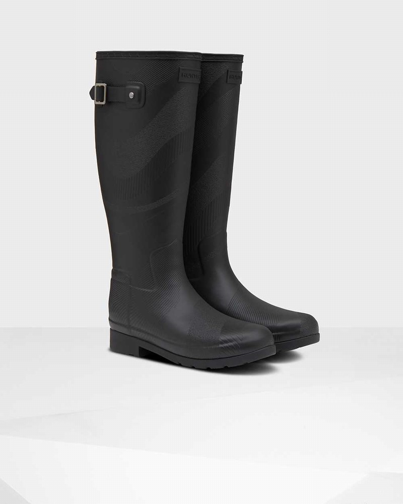 Hunter Original Refined Insulated Wave Texture Tall Women Rain Boots Black | 270656825