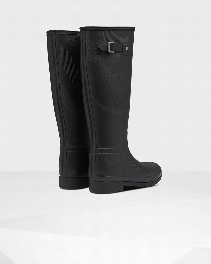 Hunter Original Refined Insulated Wave Texture Tall Women Rain Boots Black | 270656825