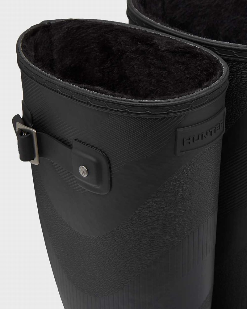 Hunter Original Refined Insulated Wave Texture Tall Women Rain Boots Black | 270656825