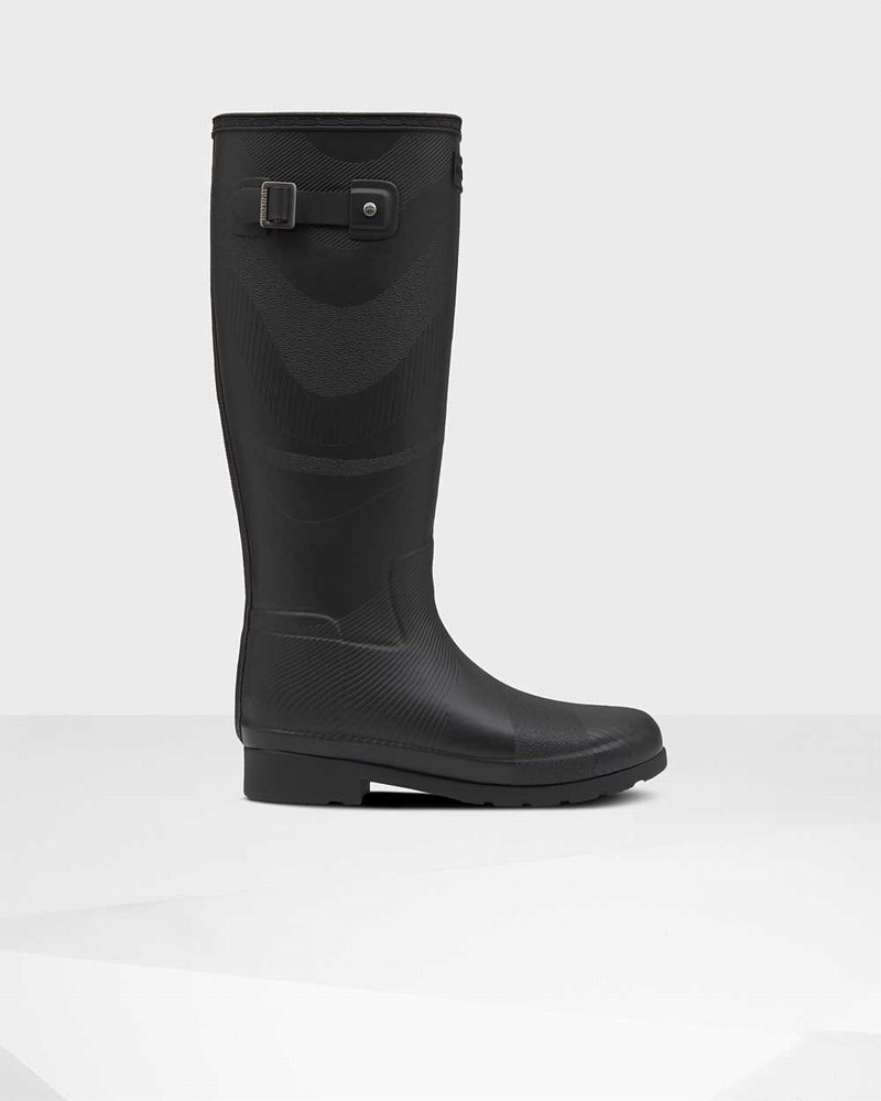 Hunter Original Refined Insulated Wave Texture Tall Women Rain Boots Black | 270656825