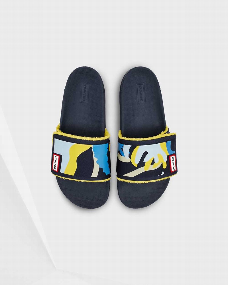 Hunter Original Rockpool Camo Print Adjustable Women Slides Navy | 955627402