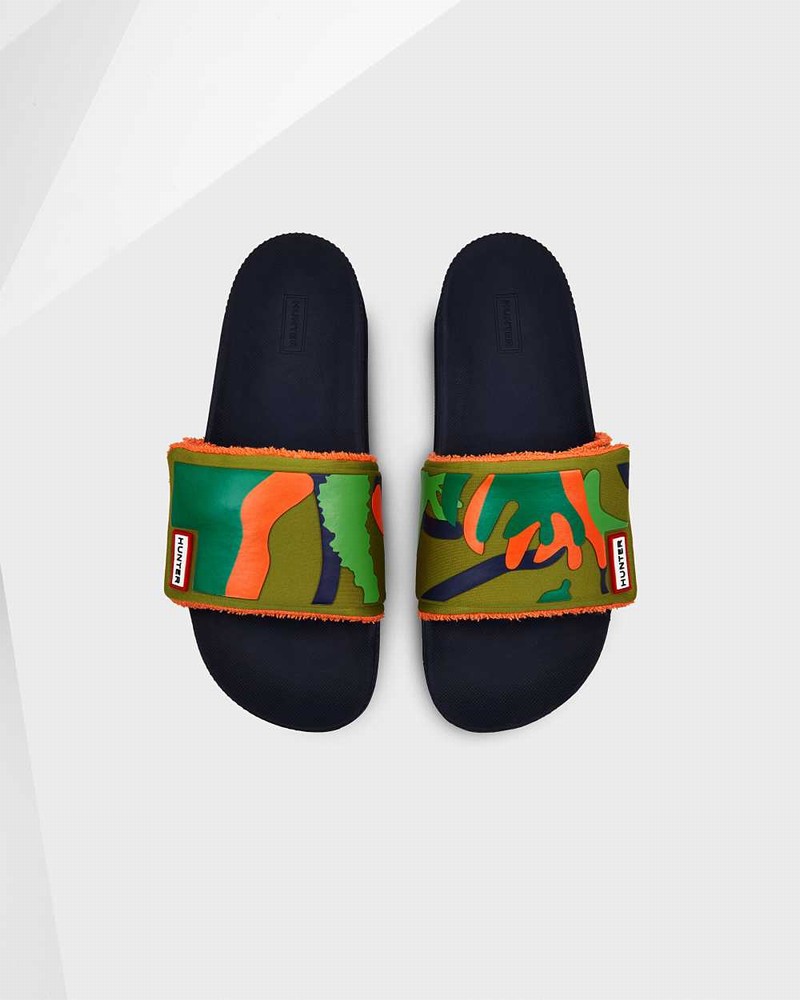 Hunter Original Rockpool Camo Print Adjustable Men Slides Olive | 684321035