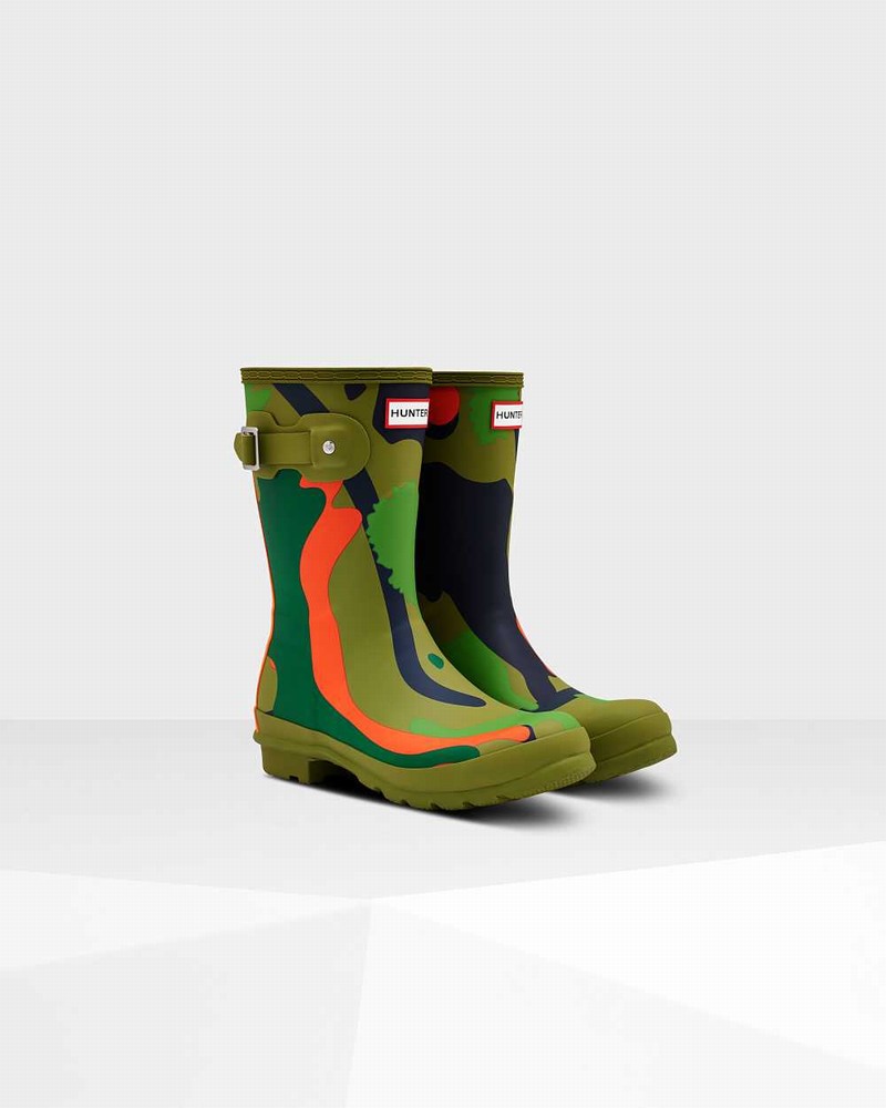 Hunter Original Rockpool Camo Short Mid-Calf Women Short Boots Olive | 906196465