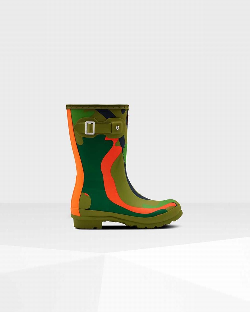 Hunter Original Rockpool Camo Short Mid-Calf Women Short Boots Olive | 906196465