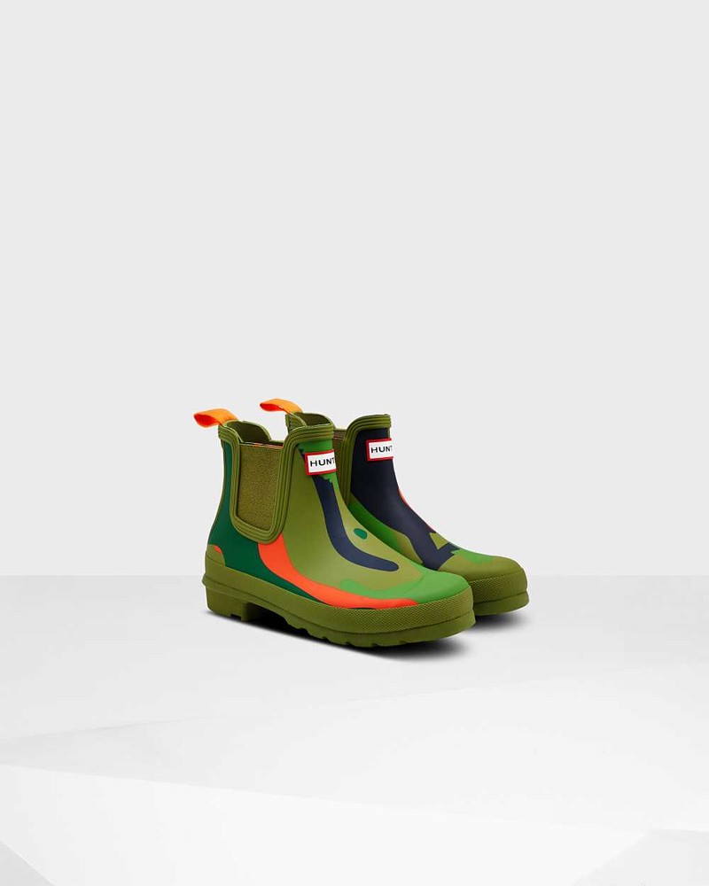 Hunter Original Rockpool Camo Women Chelsea Boots Olive | 973290625