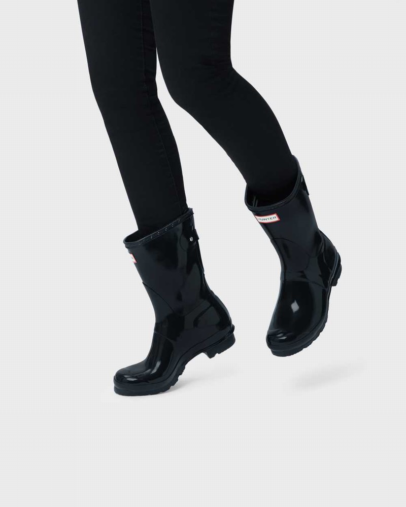 Hunter Original Short Back Adjustable Women Rain Boots Black | 913908540