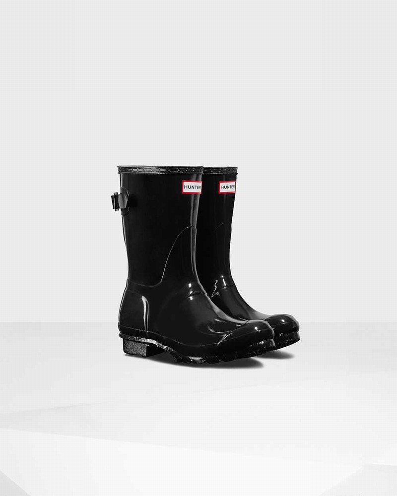Hunter Original Short Back Adjustable Women Rain Boots Black | 913908540