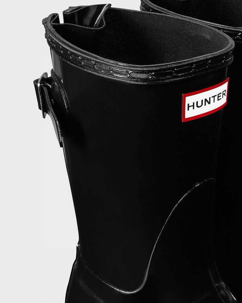 Hunter Original Short Back Adjustable Women Rain Boots Black | 913908540