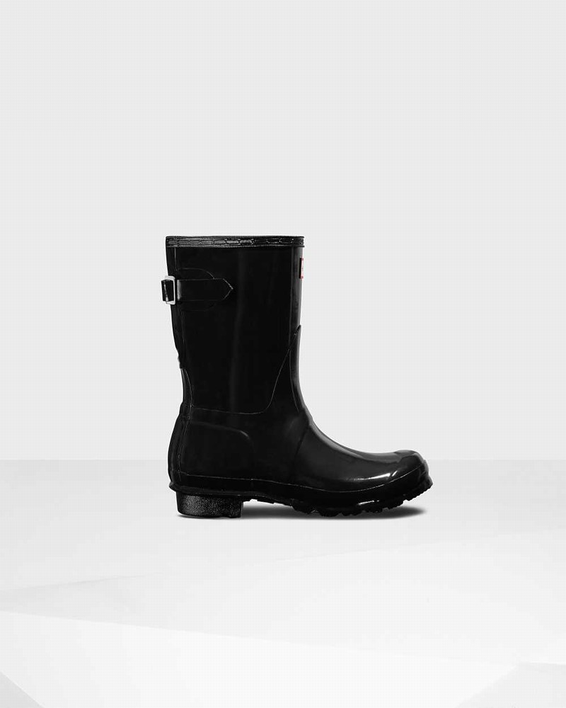 Hunter Original Short Back Adjustable Women Rain Boots Black | 913908540
