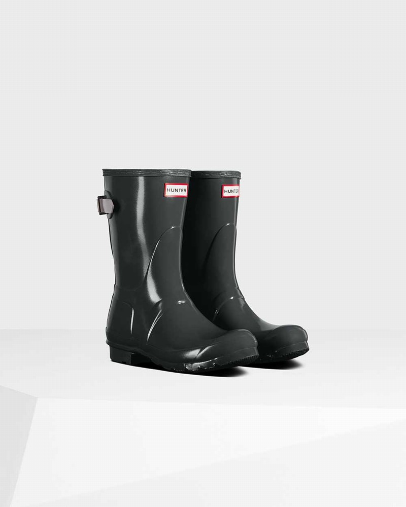 Hunter Original Short Back Adjustable Women Rain Boots Black | 16251141