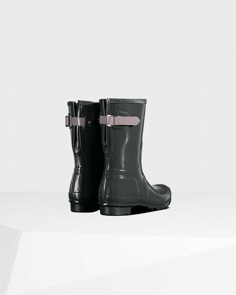 Hunter Original Short Back Adjustable Women Rain Boots Black | 16251141