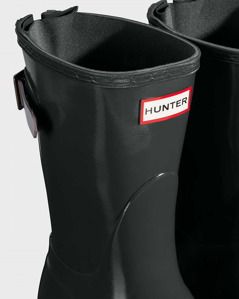 Hunter Original Short Back Adjustable Women Rain Boots Black | 16251141