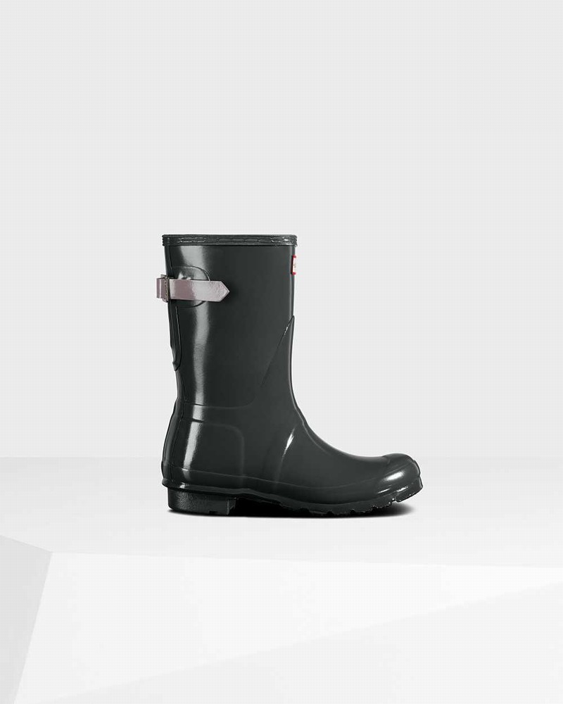 Hunter Original Short Back Adjustable Women Rain Boots Black | 16251141