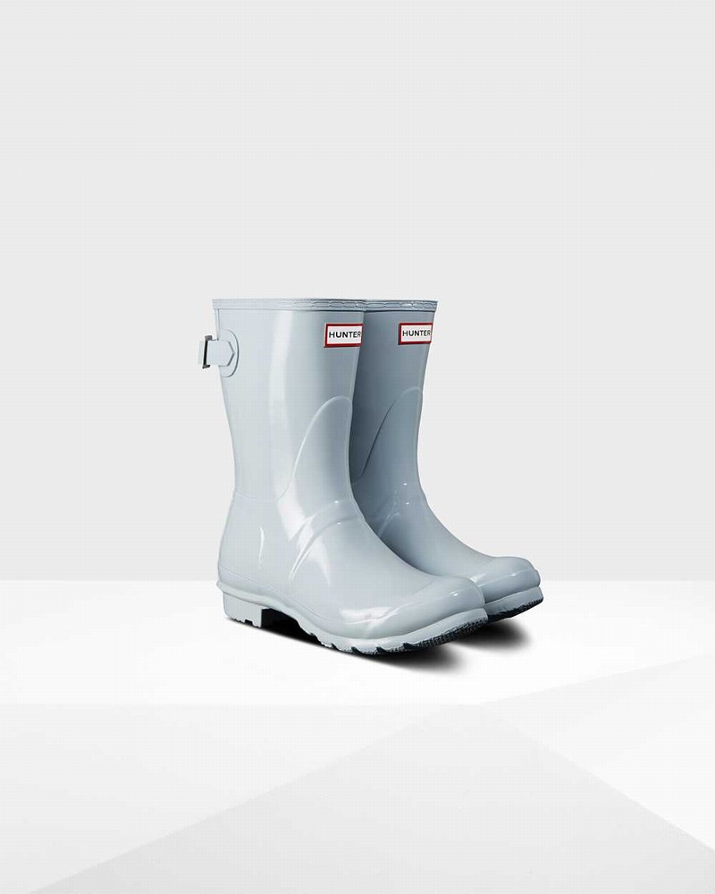 Hunter Original Short Back Adjustable Women Rain Boots Grey | 756449818