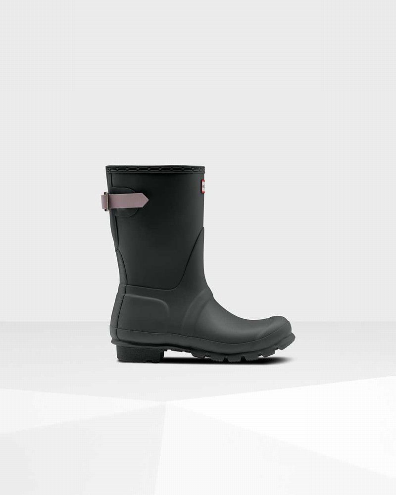 Hunter Original Short Back Adjustable Women Rain Boots Black | 637511587