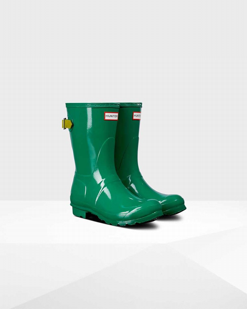 Hunter Original Short Back Adjustable Women Rain Boots Green | 396030061