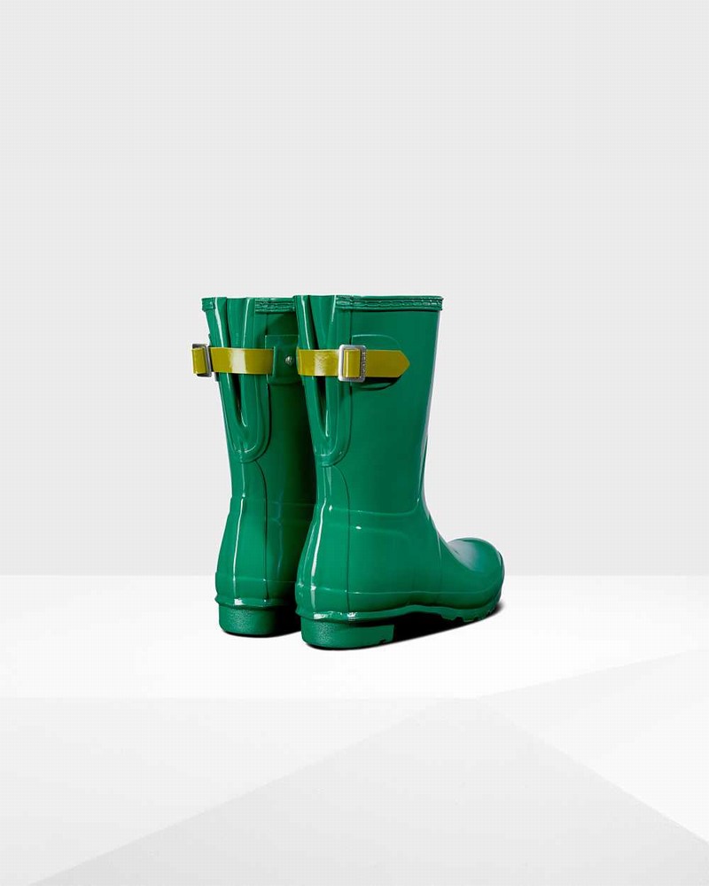 Hunter Original Short Back Adjustable Women Rain Boots Green | 396030061