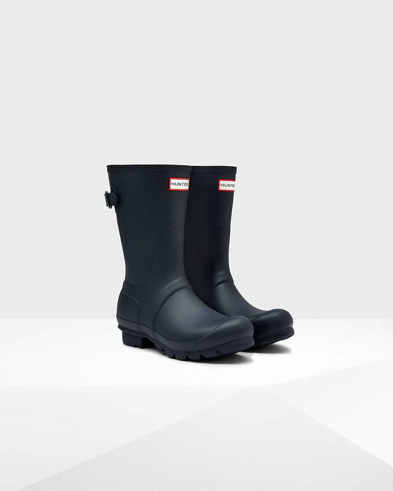 Hunter Original Short Back Adjustable Women Rain Boots Navy | 102591087