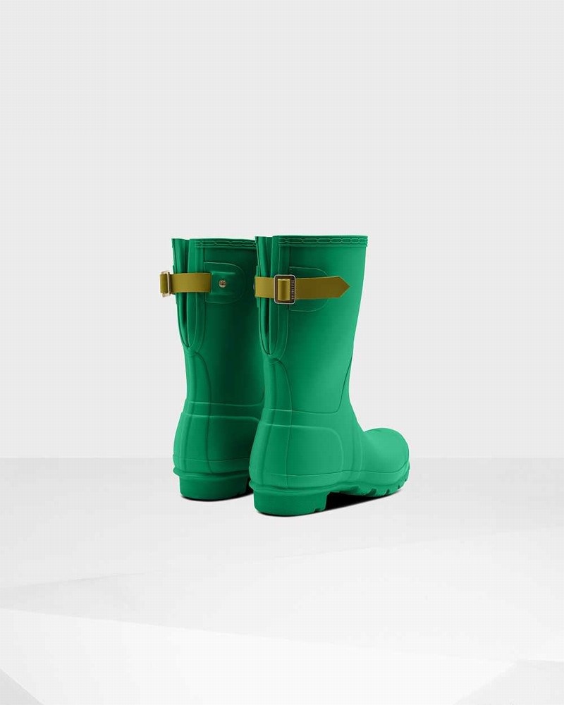 Hunter Original Short Back Adjustable Women Rain Boots Green | 246067158