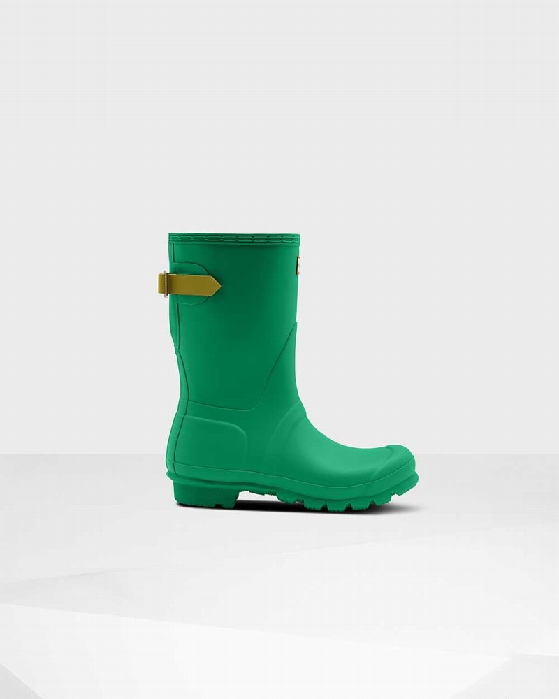 Hunter Original Short Back Adjustable Women Rain Boots Green | 246067158