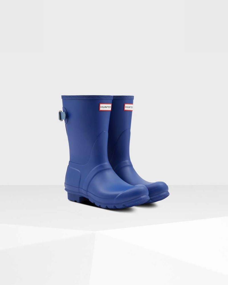 Hunter Original Short Back Adjustable Women Rain Boots Blue | 173217406