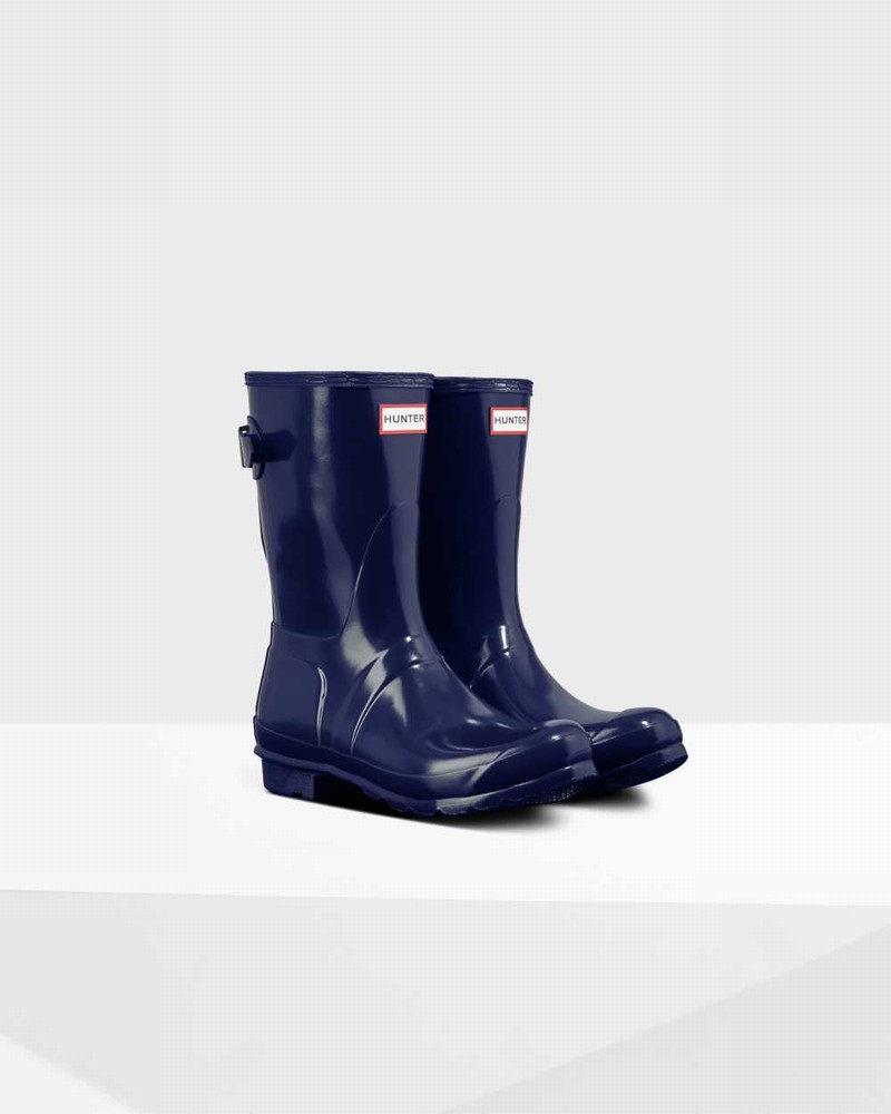 Hunter Original Short Back Adjustable Women Rain Boots Blue | 160436275