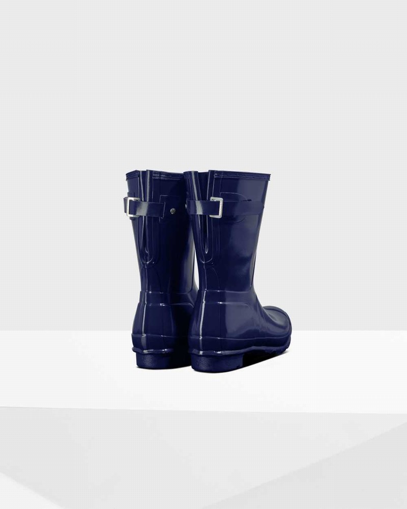 Hunter Original Short Back Adjustable Women Rain Boots Blue | 160436275