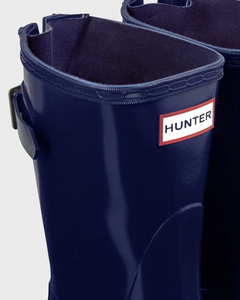 Hunter Original Short Back Adjustable Women Rain Boots Blue | 160436275