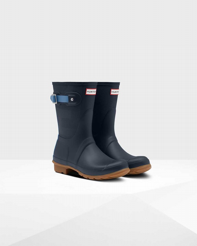 Hunter Original Short Exploded Logo Texture Mid-Calf Women Rain Boots Navy | 354416564
