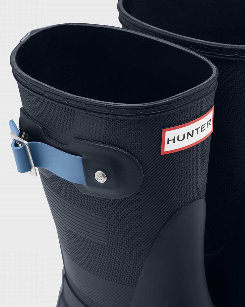 Hunter Original Short Exploded Logo Texture Mid-Calf Women Rain Boots Navy | 354416564