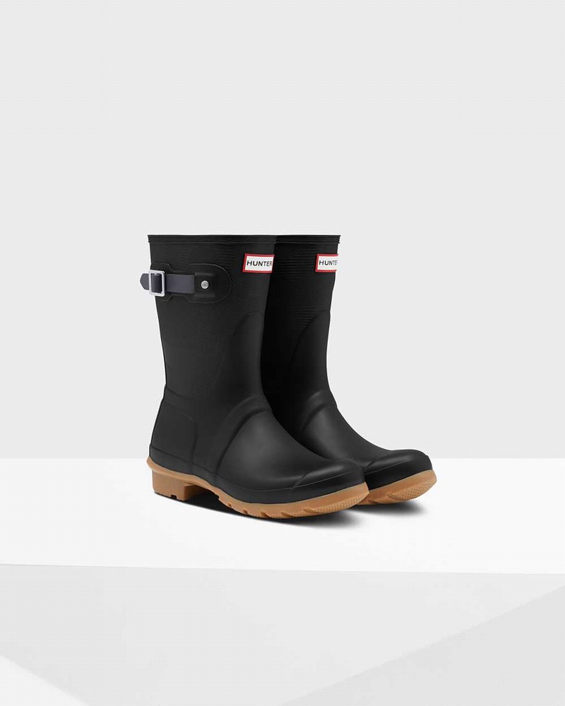 Hunter Original Short Exploded Logo Texture Mid-Calf Women Short Boots Black | 114693471