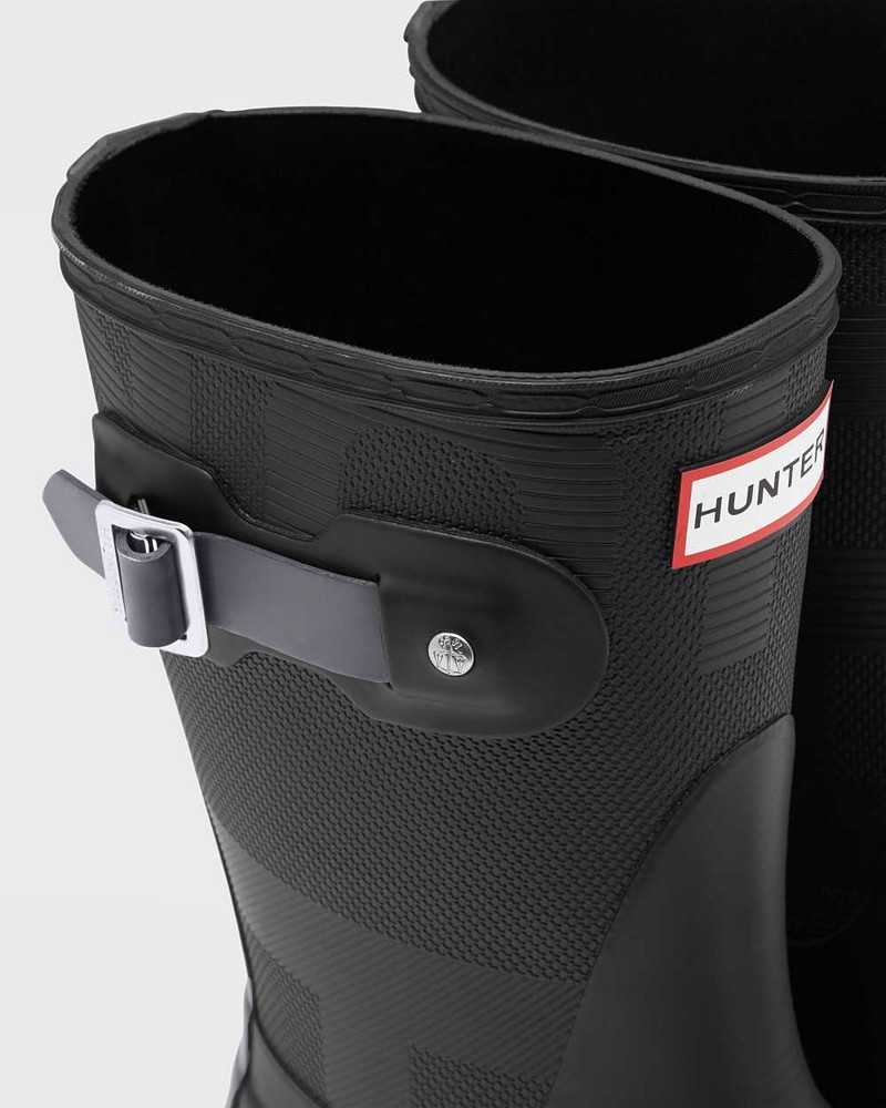 Hunter Original Short Exploded Logo Texture Mid-Calf Women Short Boots Black | 114693471